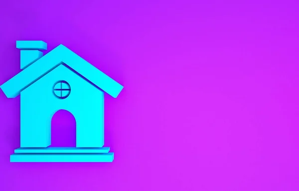 青の家のアイコンは紫の背景に隔離された ホームシンボル 最小限の概念 3Dイラスト3Dレンダリング — ストック写真