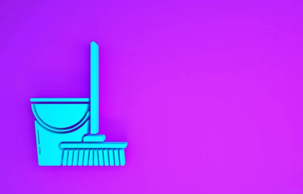 Фиолетовом Фоне Выделяются Синий Моп Значок Жучка Концепция Уборки Концепция — стоковое фото