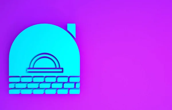 Blue Brick stove icon isolated on purple background. Brick fireplace, masonry stove, stone oven icon.Minimalism concept. 3d illustration 3D render