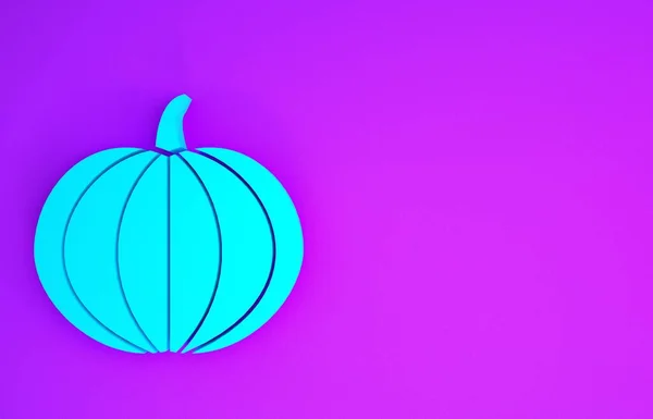 Blå Pumpa Ikon Isolerad Lila Bakgrund Glad Halloweenfest Minimalistiskt Koncept — Stockfoto