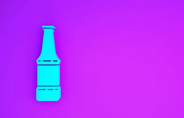 Ícone Garrafa Cerveja Azul Isolado Fundo Roxo Conceito Minimalismo Ilustração — Fotografia de Stock