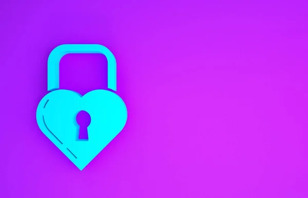 Blue Castle Shape Heart Icon Isolated Purple Background Locked Heart — Stock Photo, Image