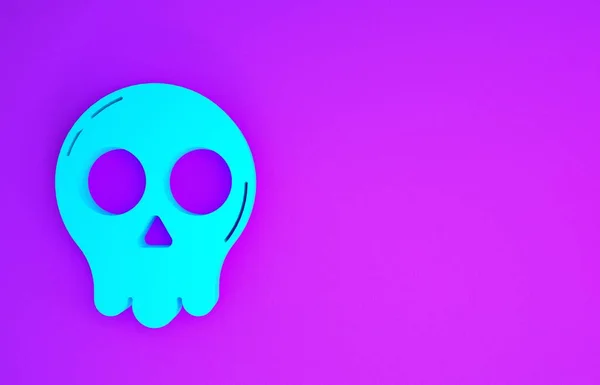 Blue Skull Pictogram Geïsoleerd Paarse Achtergrond Gelukkig Halloween Feest Minimalisme — Stockfoto