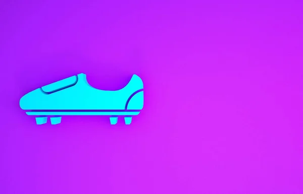 紫色の背景に隔離されたスパイクアイコンを持つブルーサッカーやサッカーの靴 アメリカンフットボールのブーツ 最小限の概念 3Dイラスト3Dレンダリング — ストック写真
