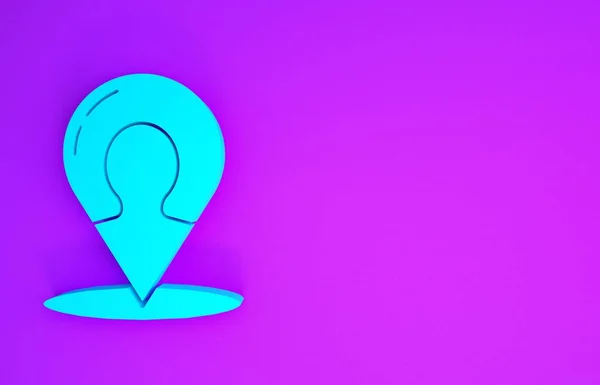 紫色の背景に隔離された人のアイコンのシルエットを持つブルーマップマーカー Gps位置記号 最小限の概念 3Dイラスト3Dレンダリング — ストック写真