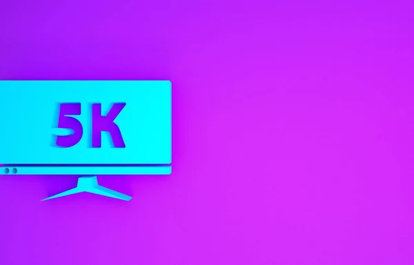Blue Computer PC monitor display with 5k video technology icon isolated on purple background. Minimalism concept. 3d illustration 3D render