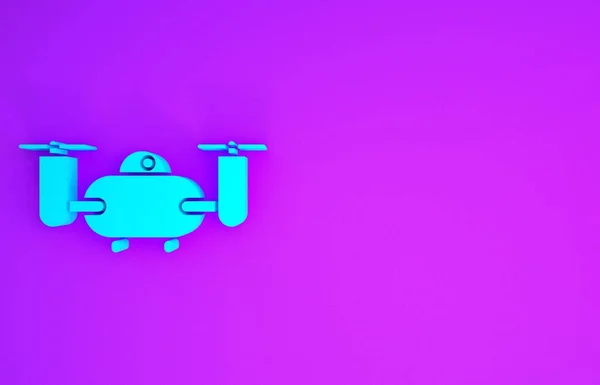 Синий Дрон Летит Иконкой Экшн Видеокамеры Выделенной Фиолетовом Фоне Вертолет — стоковое фото