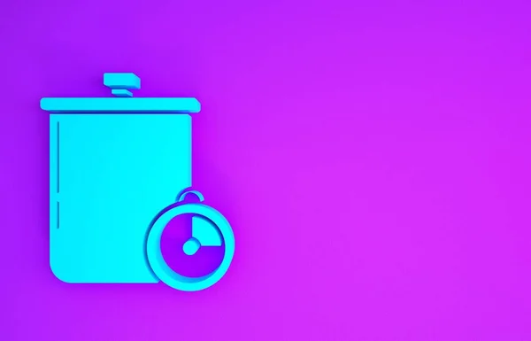Синій Кухонний Горщик Значок Кухонного Таймера Ізольовані Фіолетовому Фоні Відварювати — стокове фото
