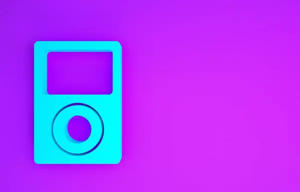 Ícone Leitor Música Azul Isolado Fundo Roxo Dispositivo Música Portátil — Fotografia de Stock