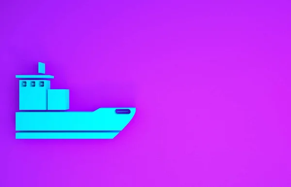蓝色货轮图标隔离在紫色背景 最低纲领的概念 3D说明3D — 图库照片
