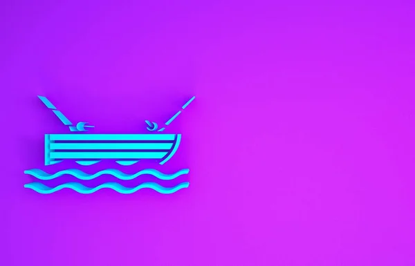Голубая Рыболовная Лодка Удочкой Водной Иконке Фиолетовом Фоне Концепция Минимализма — стоковое фото