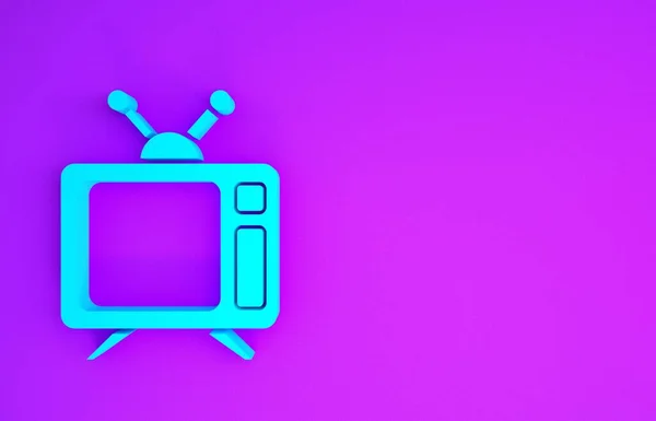 Ícone Azul Isolado Fundo Roxo Sinal Televisão Conceito Minimalismo Ilustração — Fotografia de Stock