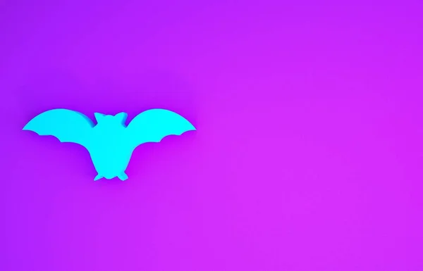 Blue Flying Bat Icon Isolated Purple Background Minimalism Concept Illustration — Stock Photo, Image