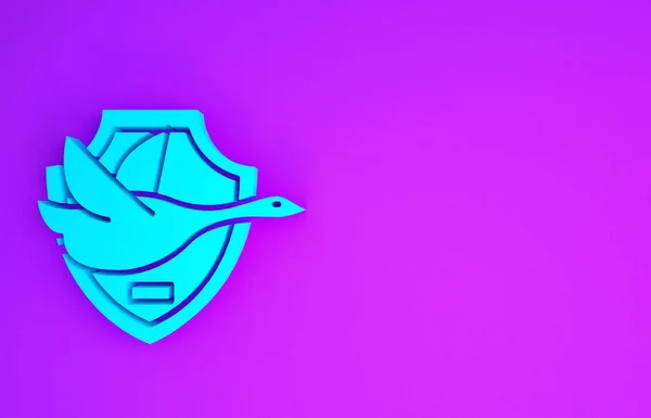 Pato Volador Azul Icono Del Escudo Aislado Sobre Fondo Púrpura — Foto de Stock