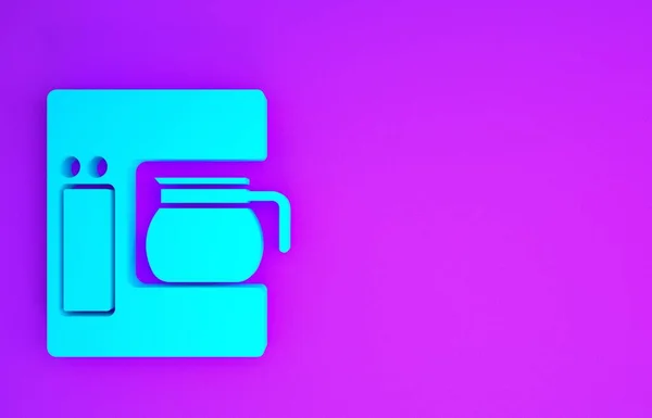 Blaue Kaffeemaschine Mit Glaskannen Symbol Auf Violettem Hintergrund Minimalismus Konzept — Stockfoto