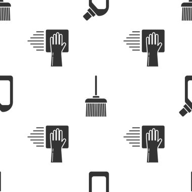 Plastik şişeleri sıvı bulaşık deterjanı olarak ayarla. Süpürge ve temizlik servisini de pürüzsüz bir şablona ayarla. Vektör