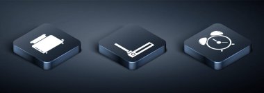 Isometric tost makinesini tost, alarm saati, Router ve wi-fi sinyal simgesiyle ayarla. Vektör