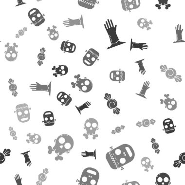 Zombi eli, Zombi maskesi, Şeker ve Kafatası 'nı kusursuz dizilime ayarlayın. Vektör