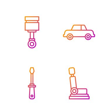 Hat koltuğu, tornavida, piston ve araba ayarlayın. Renk simgeleri. Vektör