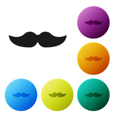 Siyah Bıyık simgesi beyaz arka plan üzerinde izole. Berber dükkanı sembolü. Yüz saç stili. Simgeleri renkli daire düğmeleri ayarlayın. Vektör İllüstrasyonu