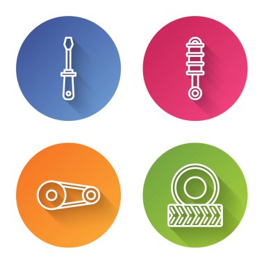 Tornavida, şok emici, zamanlayıcı ve araba tekerleği ayarlayın. Renkli daire düğmesi. Vektör