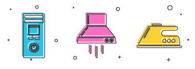 Uzaktan kumandayı, mutfak vantilatörünü ve elektrikli demir ikonunu ayarla. Vektör