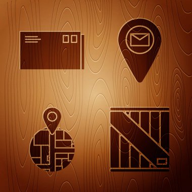 Tahta kutu, Zarf, Yer Tutucu 'yu harita kağıdına perspektif olarak, Yer Tutucu' yu da tahta zemin üzerinde harita kağıdına yerleştir. Vektör