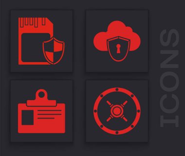 Güvenli, SD kartı ve kalkanı, Bulut ve kalkanı ve kimlik tanımlama simgesini ayarlayın. Vektör