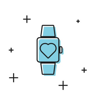 Orta bilekteki Kara Kalp saat simgesi beyaz arkaplanda izole edilmiş. Sevgililer Günü. Vektör İllüstrasyonu