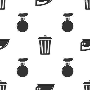 Elektrik demiri, çöp tenekesi ve temizleme spreyi şişesini deterjan sıvısıyla kusursuz bir şekilde ayarla. Vektör