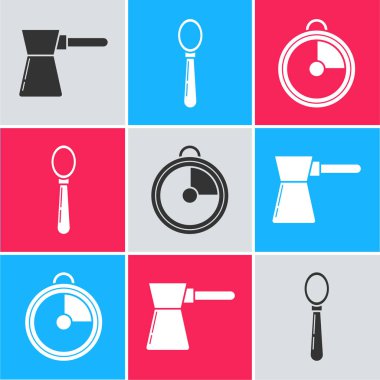 Türk kahvesi, Spoon ve Kitchen zamanlayıcı ikonu hazırla. Vektör