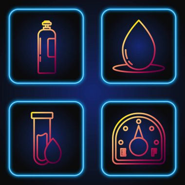 Motor benzin göstergesi, petrol test tüpü, endüstriyel gaz tüpü ve yağ deposu ayarlayın. Renk simgeleri. Vektör