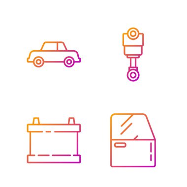 Hat kapısı, araba aküsü, araba ve motor pistonu. Renk simgeleri. Vektör