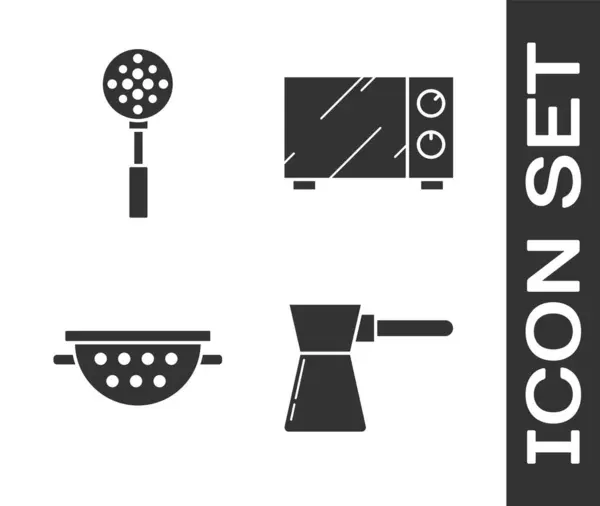 Set Café Turco Espátula Escurridor Cocina Icono Del Horno Microondas — Vector de stock