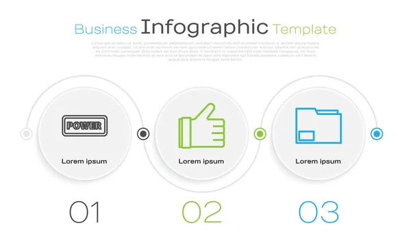 Definir Linha Botão Power Mão Como Pasta Documentos Modelo Infográfico — Vetor de Stock