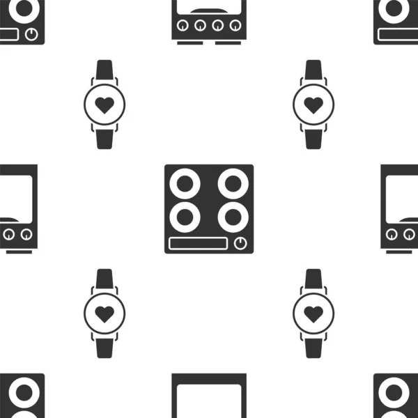 Réglez Four Cuisinière Gaz Montre Intelligente Montrant Fréquence Cardiaque Sur — Image vectorielle