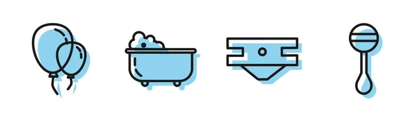 设定线宝宝吸水尿布 带气球 宝宝浴缸和响尾蛇宝宝玩具图标 — 图库矢量图片