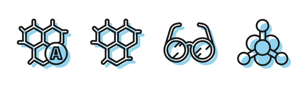 Set Lijn Laboratoriumbril Chemische Formule Chemische Formule Bacteriën Icoon Vector — Stockvector