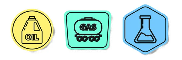 Set Line Kanister Für Motoröl Gas Eisenbahn Zisterne Und Reagenzglas — Stockvektor