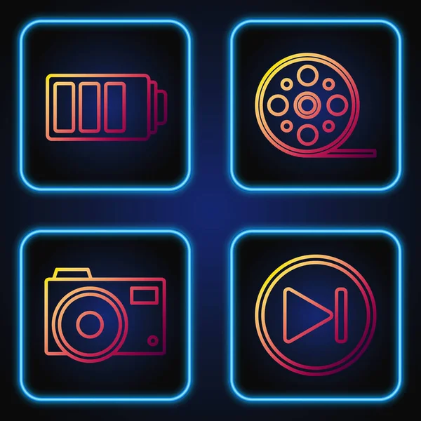 Zeile Schnellvorlauf Fotokamera Batterieladestandsanzeige Und Filmrolle Farbverlauf Symbole Vektor — Stockvektor