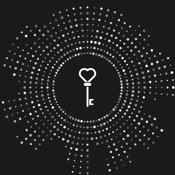 Bílý Klíč Ikoně Tvaru Srdce Izolovaný Šedém Pozadí Abstraktní Kružnice — Stockový vektor