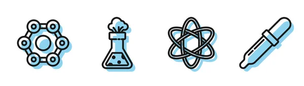 Set Baris Atom Rumus Kimia Tabung Uji Dan Kimia Labu - Stok Vektor