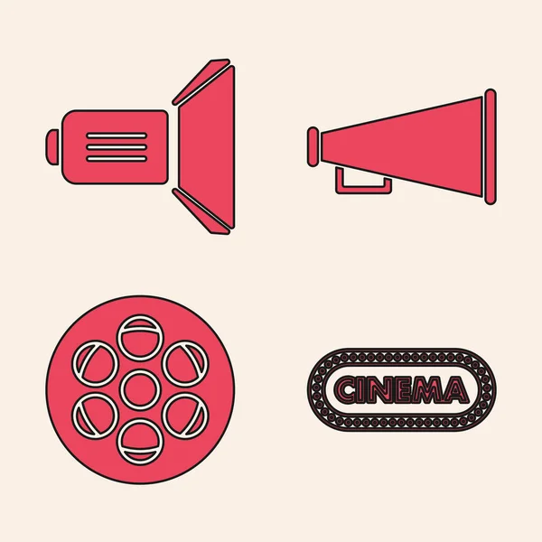 Set Cinema Poster Design Template Movie Spotlight Megaphone Film Reel — Stock Vector
