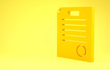 Sarı. Tutuklama emri simgesi sarı arka planda izole edildi. Arama emri, polis raporu, mahkeme celbi. Adalet kavramı. Minimalizm kavramı. 3d illüstrasyon 3d canlandırma