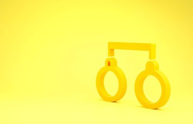 Sarı kelepçe ikonu sarı arkaplanda izole edilmiş. Minimalizm kavramı. 3d illüstrasyon 3d canlandırma