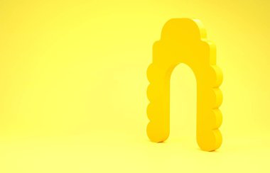 Sarı Yargıç peruk ikonu sarı arka planda izole edildi. Ortaçağ tarzı antika. Minimalizm kavramı. 3d illüstrasyon 3d canlandırma