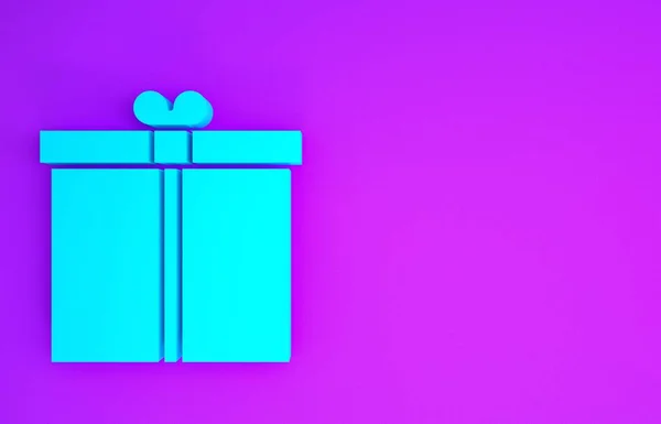 Ikona Blue Gift Box Izolované Fialovém Pozadí Minimalismus Ilustrace Vykreslení — Stock fotografie