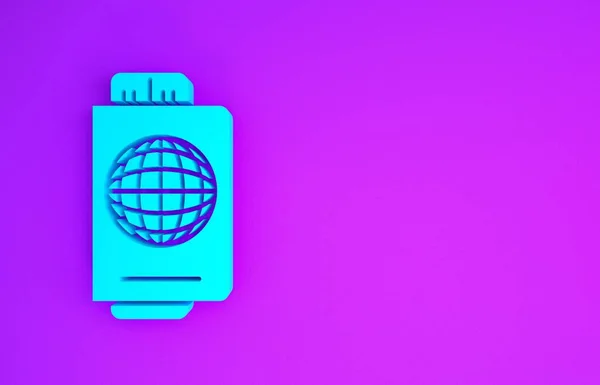 Passaporte Azul Com Ícone Bilhete Isolado Fundo Roxo Documento Identificação — Fotografia de Stock