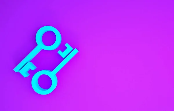 Blue Cryptocurrency Key Icon Isolated Purple Background Concept Cyber Security — Stock Photo, Image