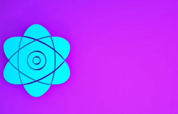 Icono Átomo Azul Aislado Sobre Fondo Púrpura Símbolo Ciencia Educación — Foto de Stock